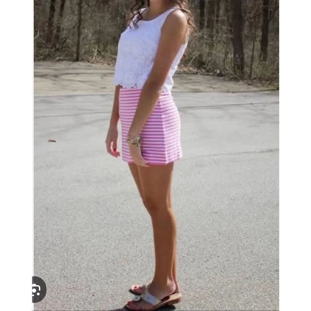 Lilly Pulitzer Hotty Pink White Tate Striped Textured Preppy Mini Skirt Size 00